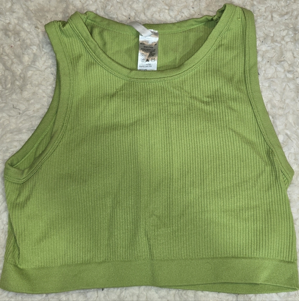 Green Ribbed Sleeveless Top